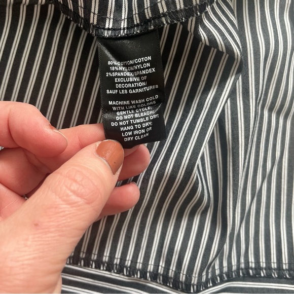 Lafayette 148 Charcoal Gray White Stripe Button Down Shirt - Picture 8 of 10